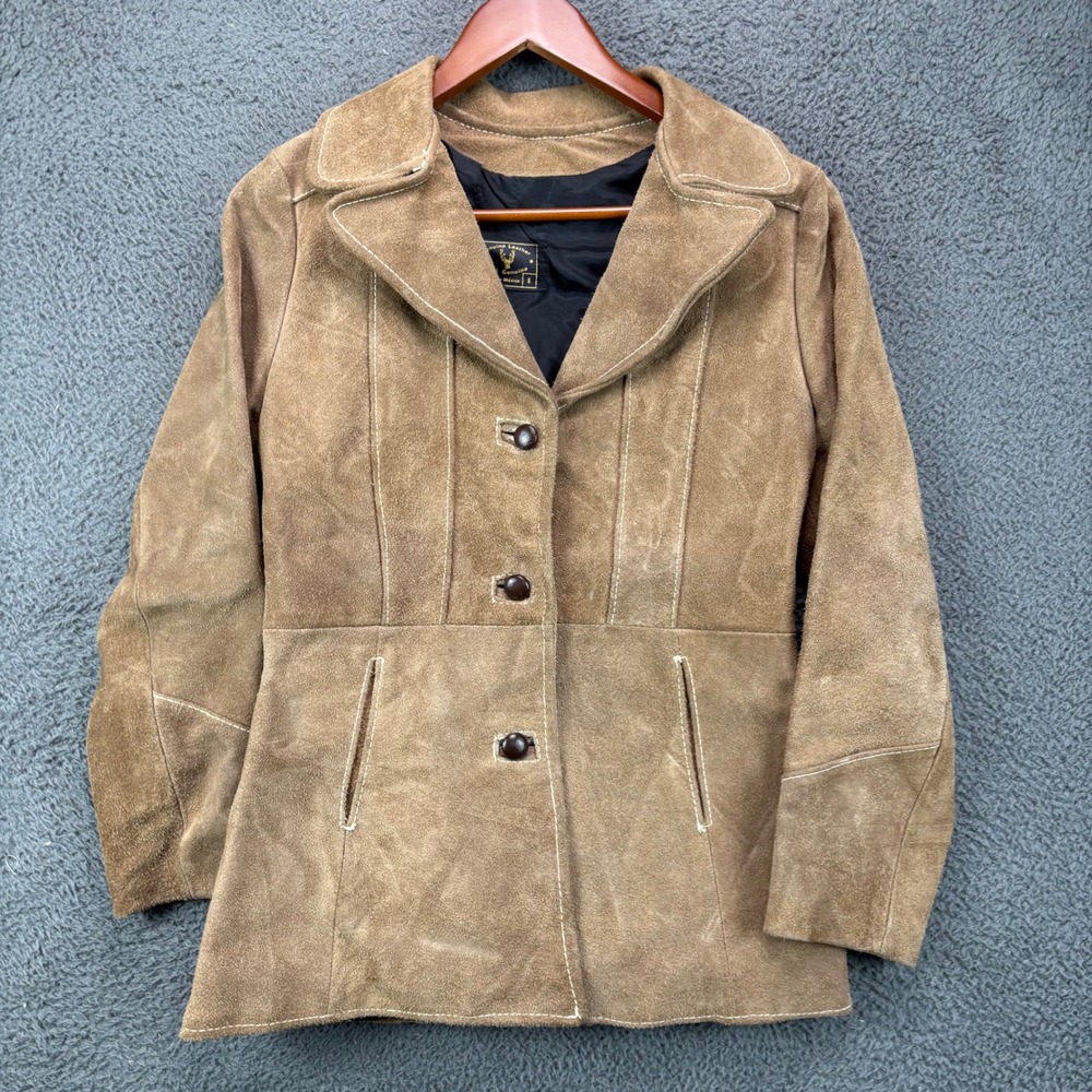 Vintage Brown Genuine Leather Suede Jacket Womens Size 8 Hecho en‎ Mexico Boho